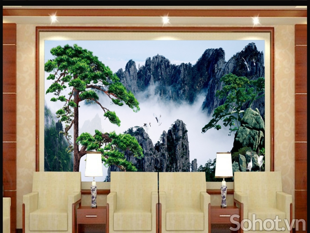 Tranh gạch 3d phong thủy mây núi - NMM90