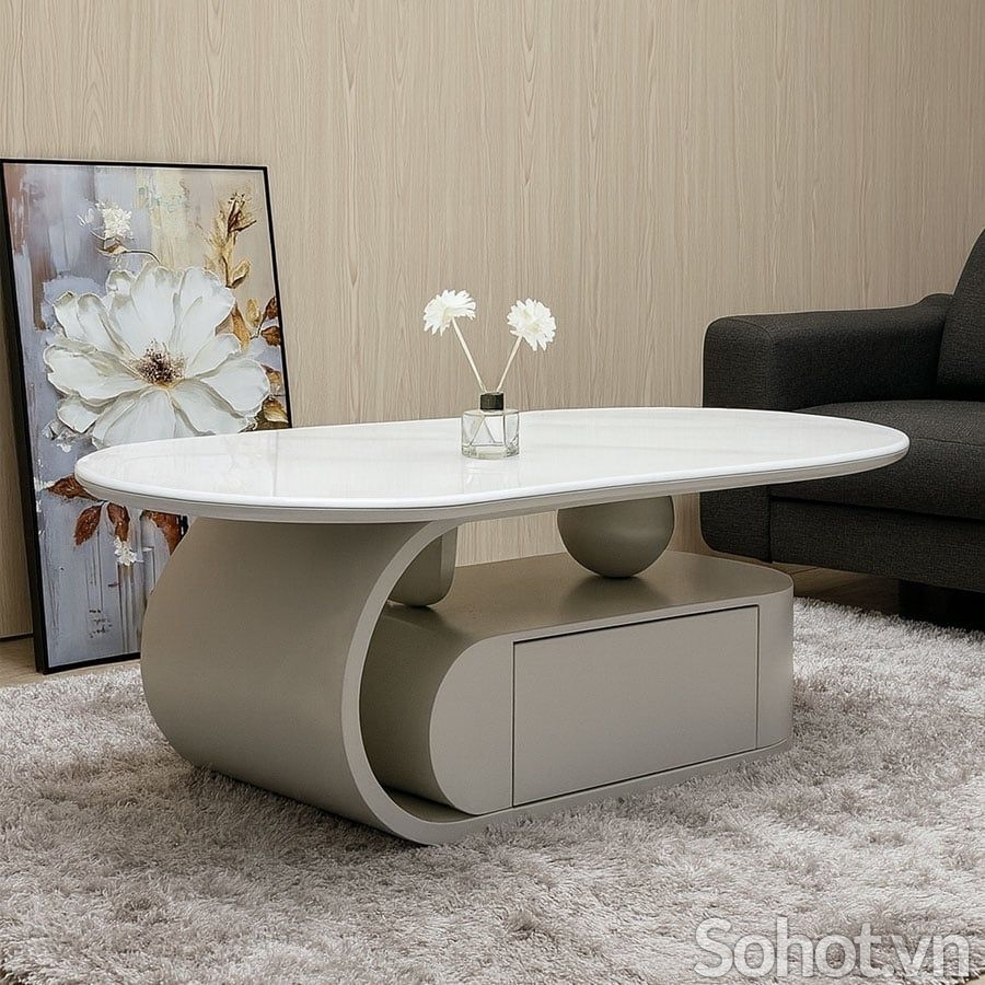 Bàn trà oval mặt đá HX59