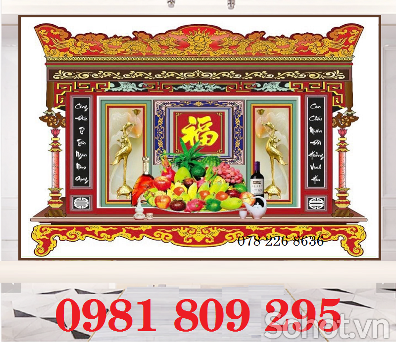 Tranh 3d phòng thờ , mẫu tranh gạch ngũ quả ốp tường