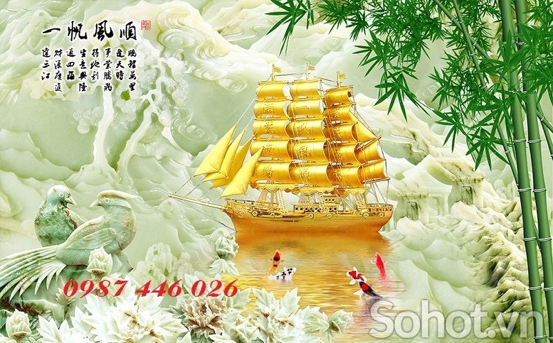 Gạch ốp tường tranh thuyền buồm 3d phòng khách HP9727