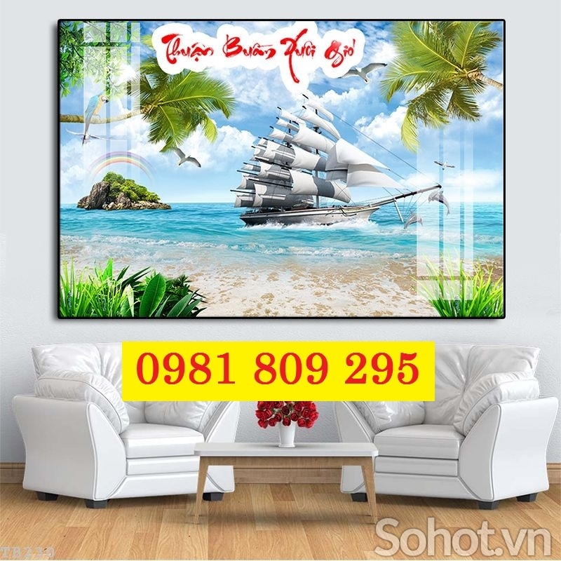 Tranh gạch thuyền buồm 3d