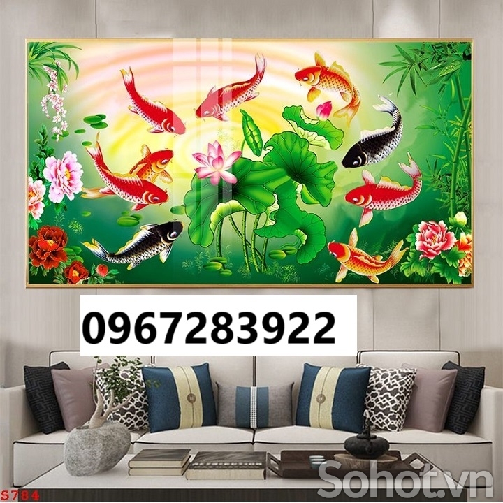 Tranh gạch đẹp 3d cá và hoa