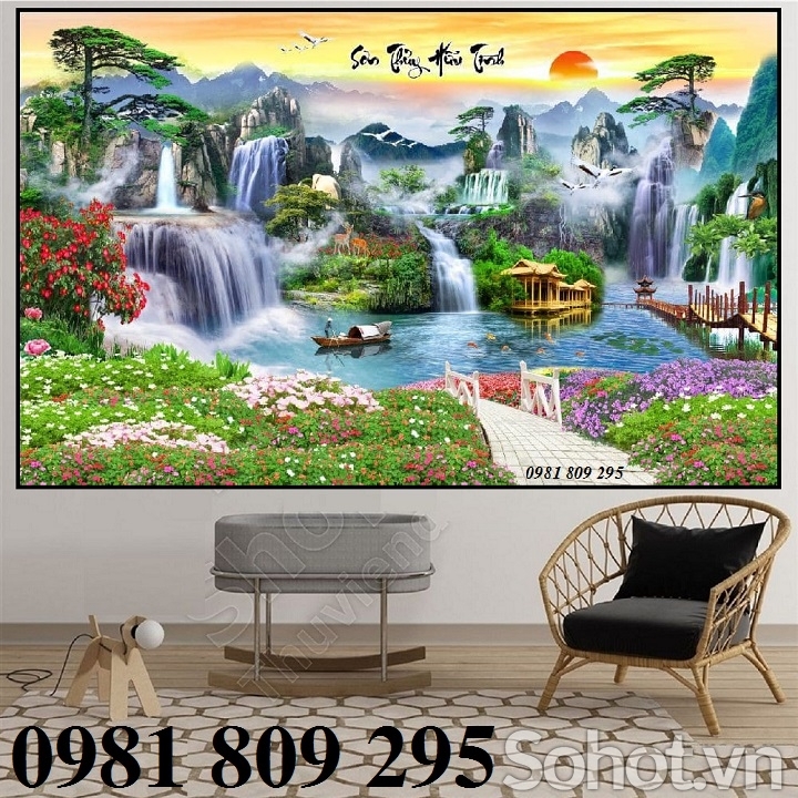 Tranh gạch phong cảnh bầu trời hừng nắng đẹp