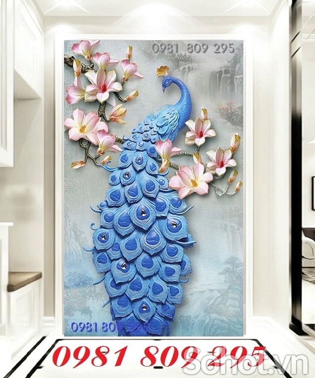 Tranh chim công khổ đứng, tranh gạch