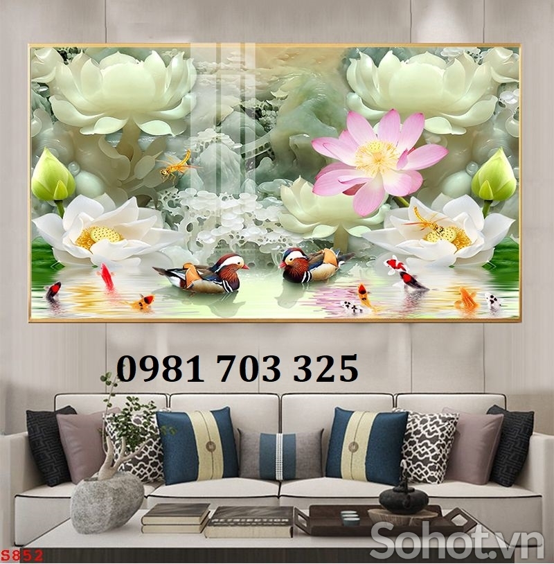 Tranh gạch hoa sen 3D phong thủy dán tường