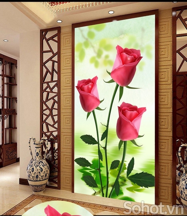 Gạch tranh 3d ốp tường mẫu hoa hồng - 0332QO