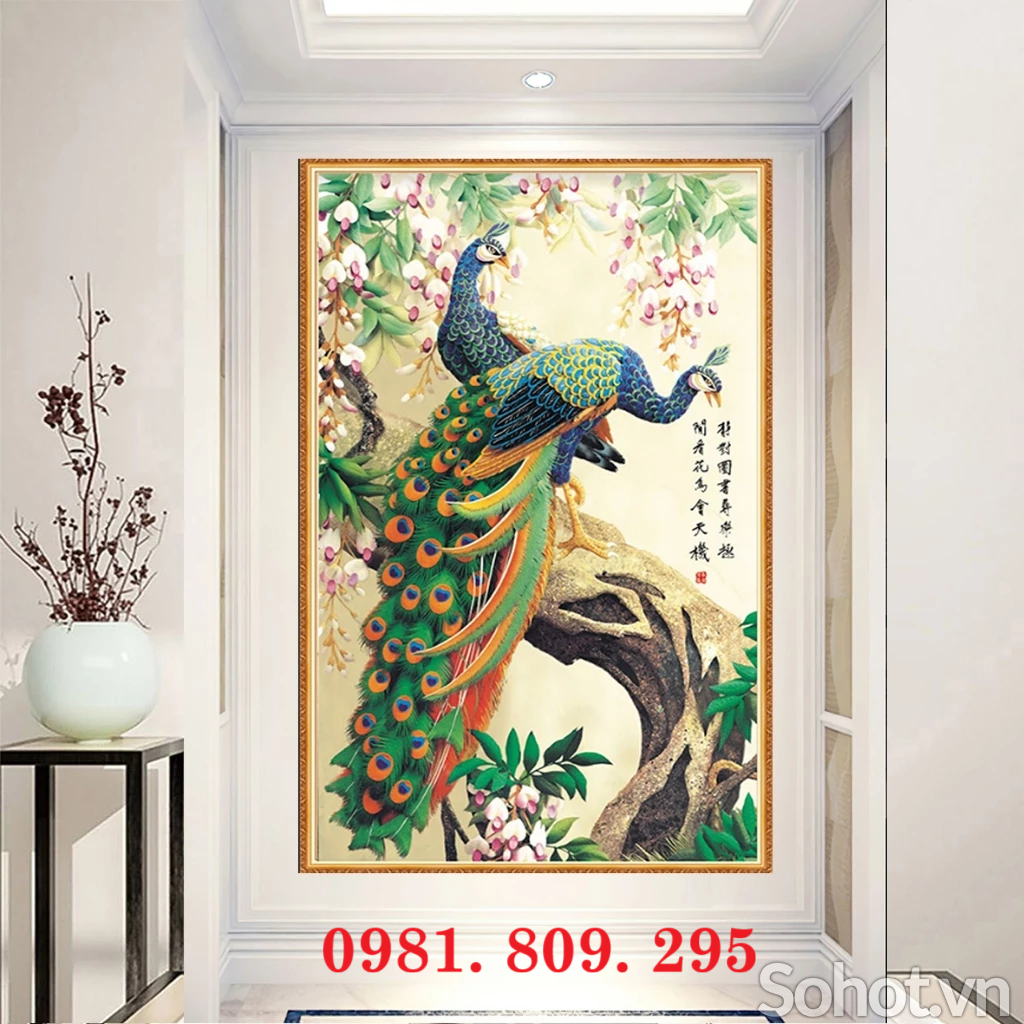 Tranh gạch chim công , gạch trang trí 3d khổ dọc