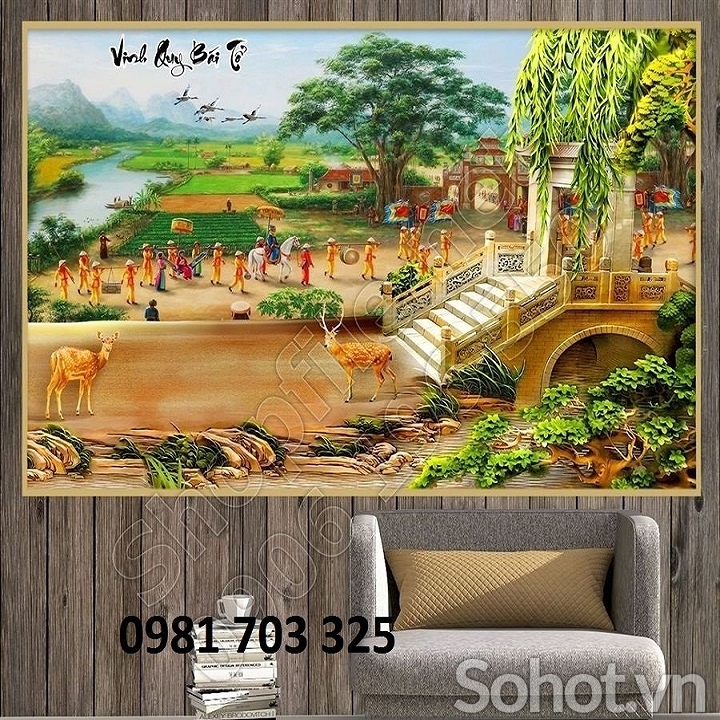 Tranh gạch 3D phong cảnh làng quê
