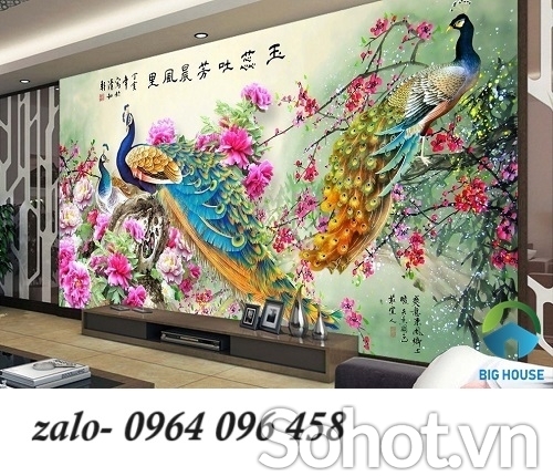 Tranh gạch 3d ốp tường tranh chim công -SDX32