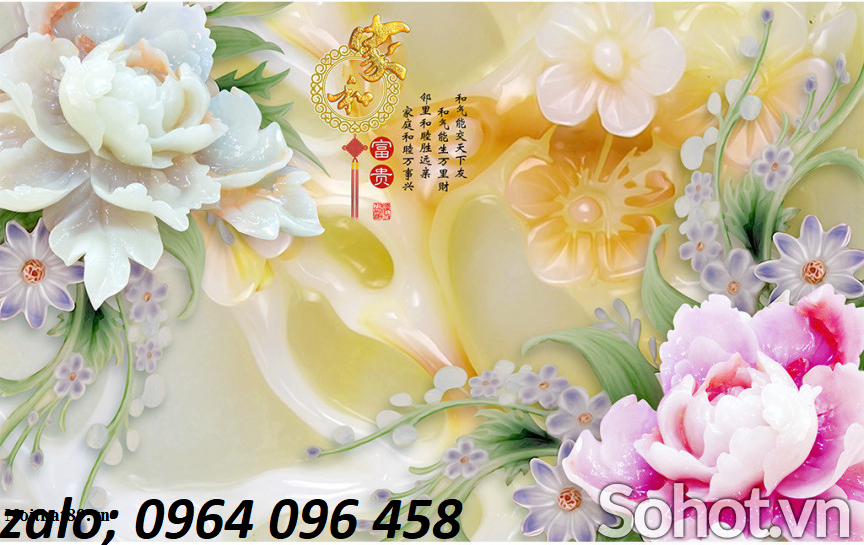 Tranh gạch 3d phong thủy cá chép hoa mẫu đơn - BNBB9