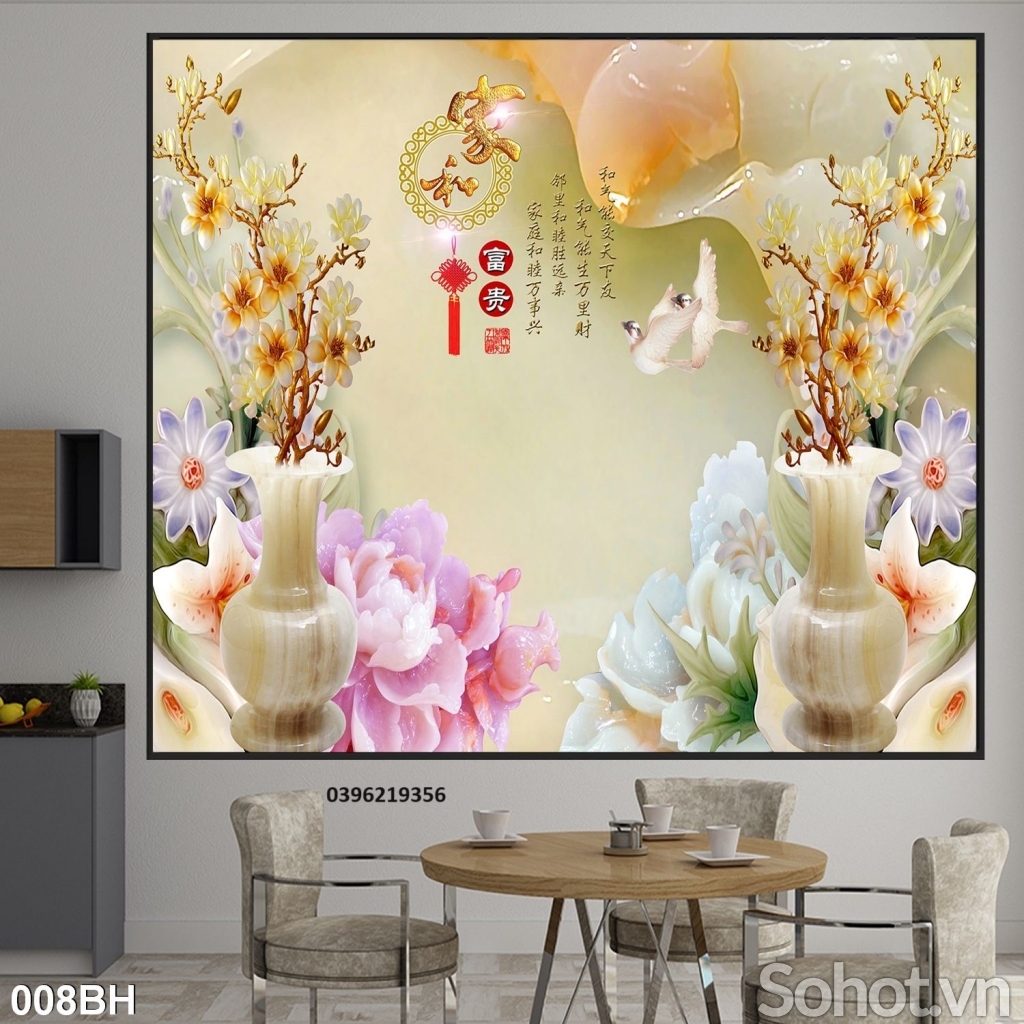 Gạch tranh 3D bình hoa đẹp trang trí