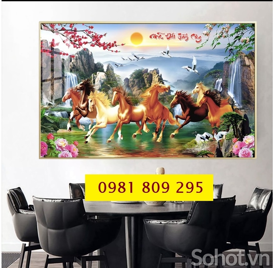 gạch tranh 3d bát mã - tranh gạch men ngựa