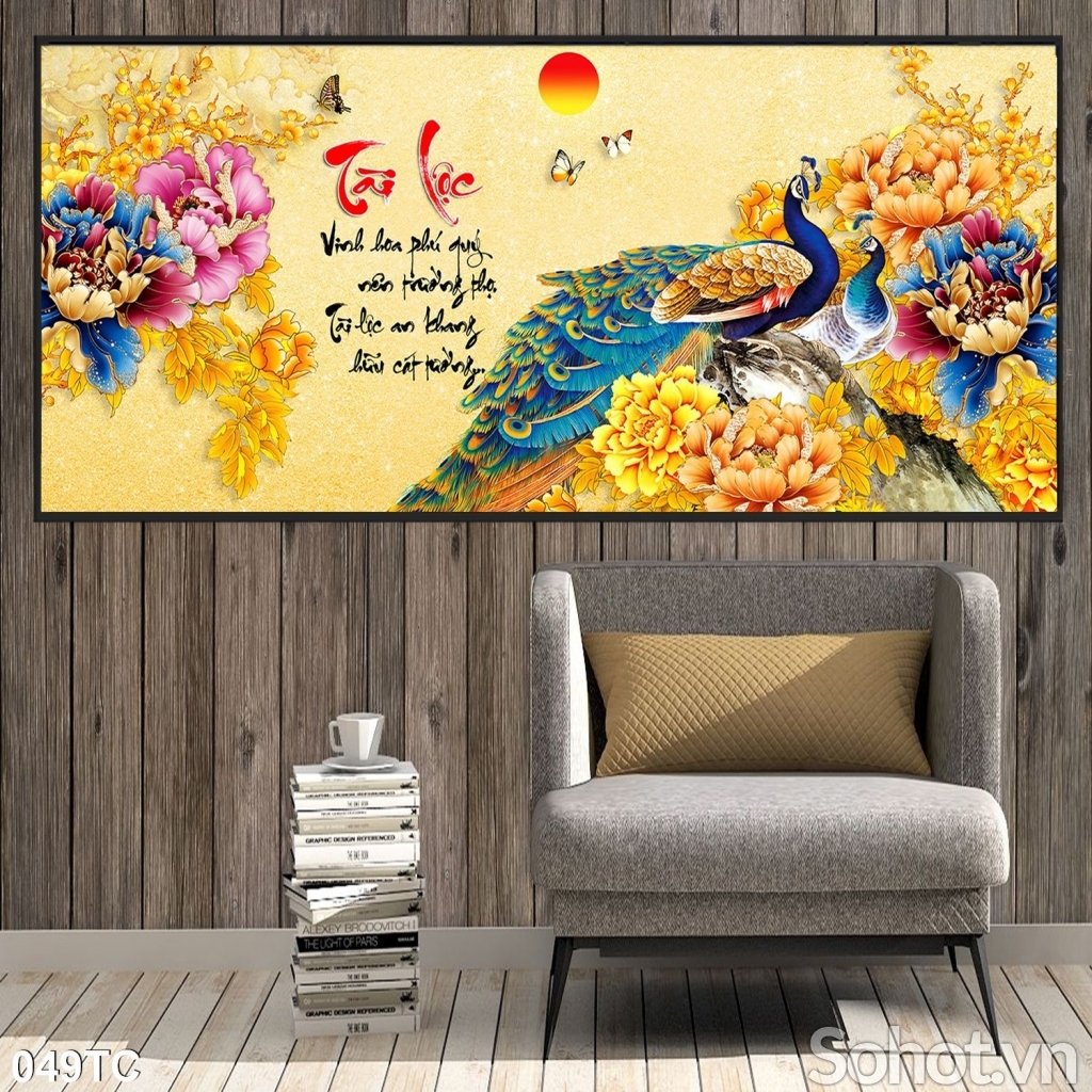 Gạch tranh chim công - tranh ốp phòng ngủ HSFG8