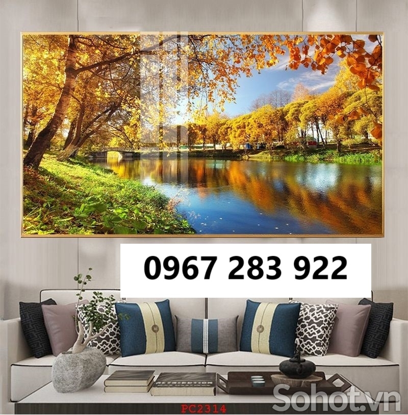Gạch tranh 3d cảnh mùa thu lá vàng