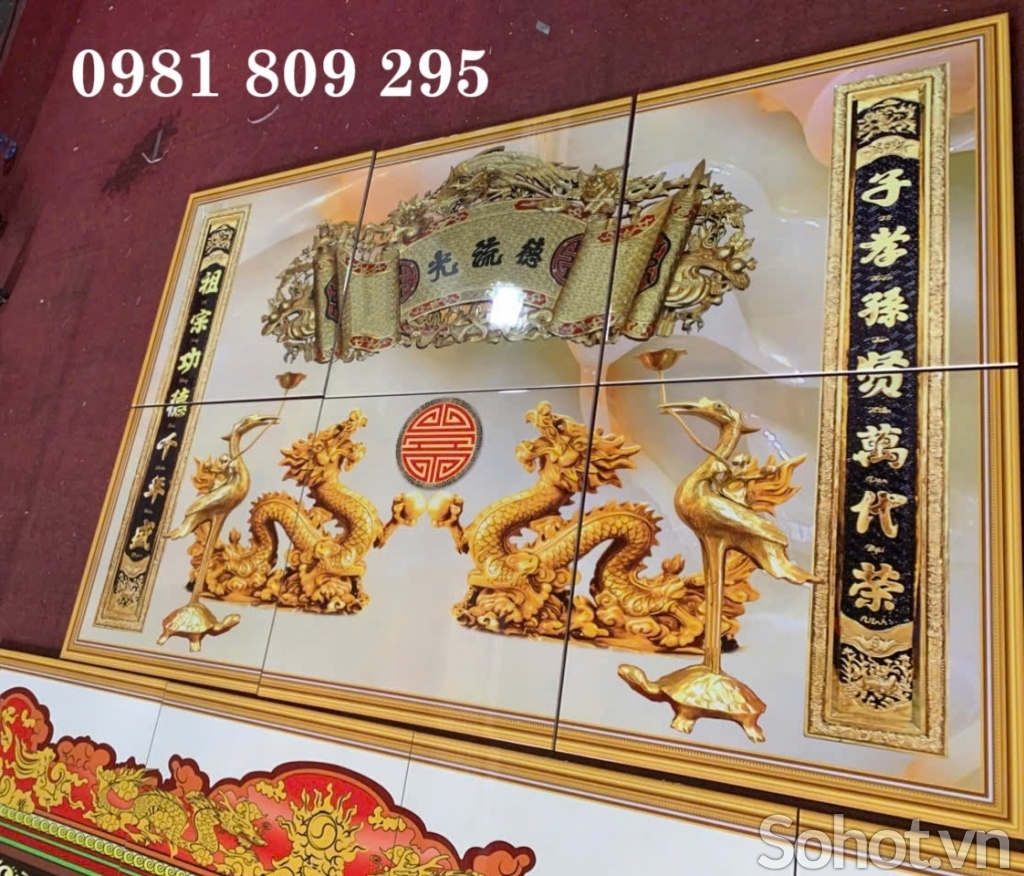 Tranh gạch men 3d hoành phi câu đối phòng thờ HD939