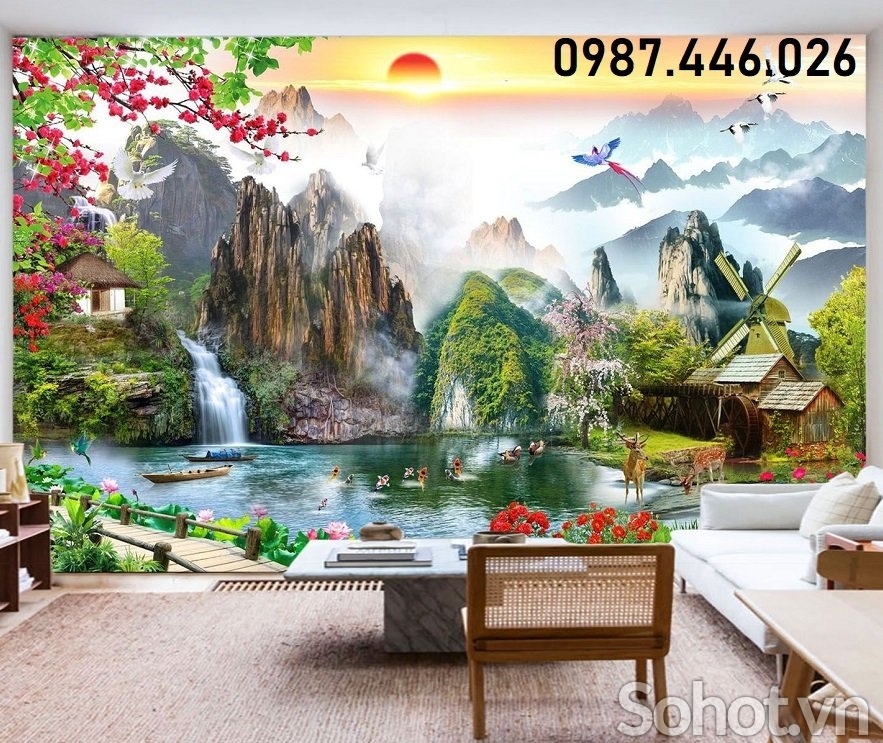 Gạch tranh 3d thác nước