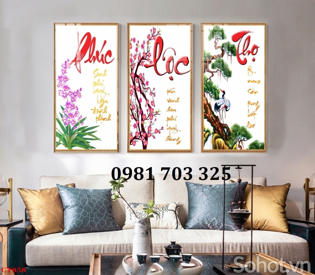 Tranh phúc lộc thọ, gạch men 3D trang trí tường