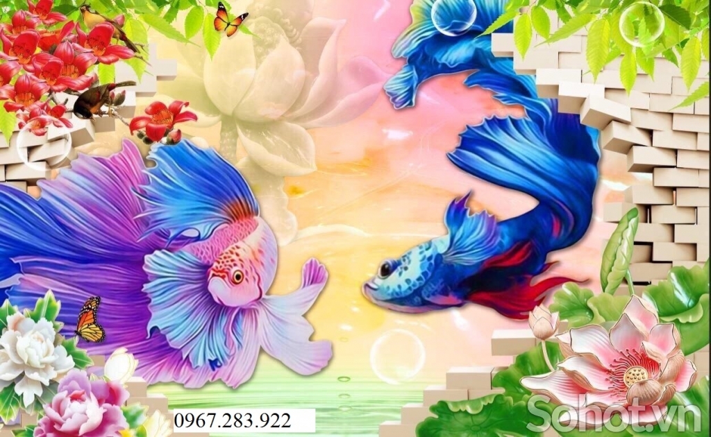 Tranh trang trí tường phòng khách gạch men 3d