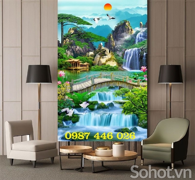 Tranh thác nước- gạch ốp tường