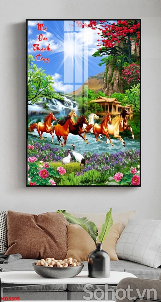 Gạch tranh phong thủy bát mã khổ đứng