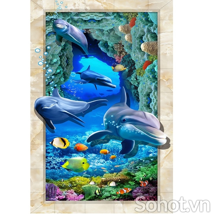 Tranh cá heo- gạch tranh 3D trang trí phòng