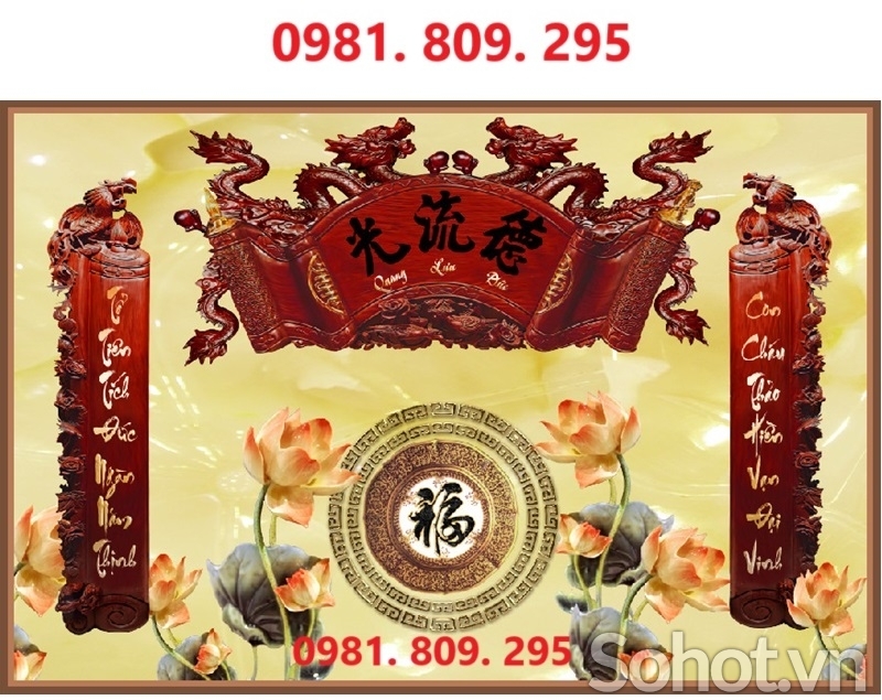 Tranh gạch phòng thờ gia tiên 3d đức lưu quang