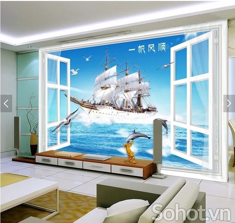 tranh cửa sổ 3D trang trí tường,gạch tranh 3D