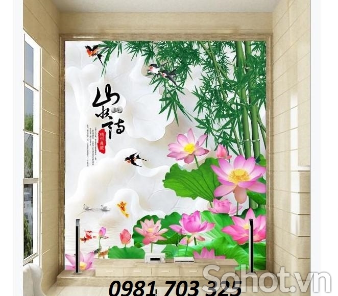 tranh gạch, gạch tranh 3D hoa sen