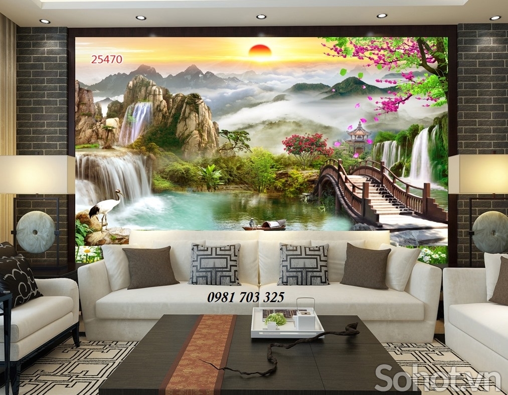 Tranh gạch men 3D phòng khách- gạch tranh phong cảnh