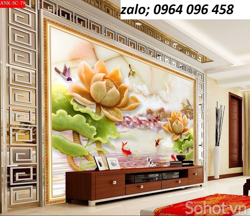 Tranh gạch 3d hoa sen - gạch tranh 3d ốp tường - 642SN