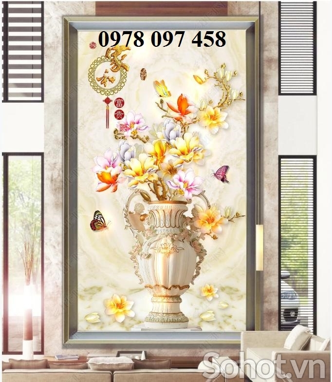 Gạch tranh bình hoa ốp tường