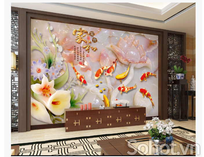 Tranh gạch 3D cá chép ốp tường