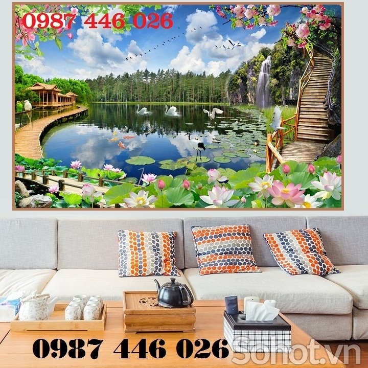 Tranh thác nước trên gạch 3d