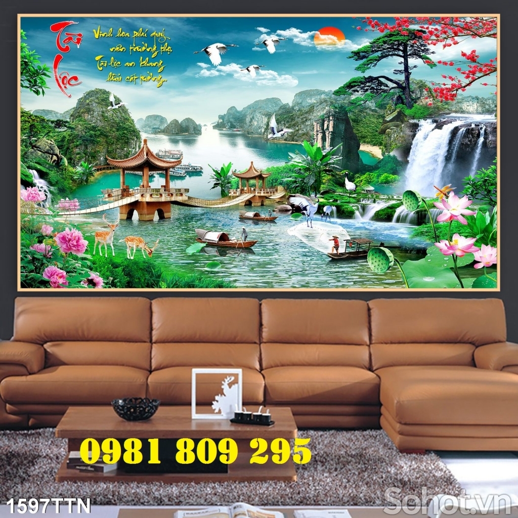 Gạch tranh thác nước phòng khách HN888