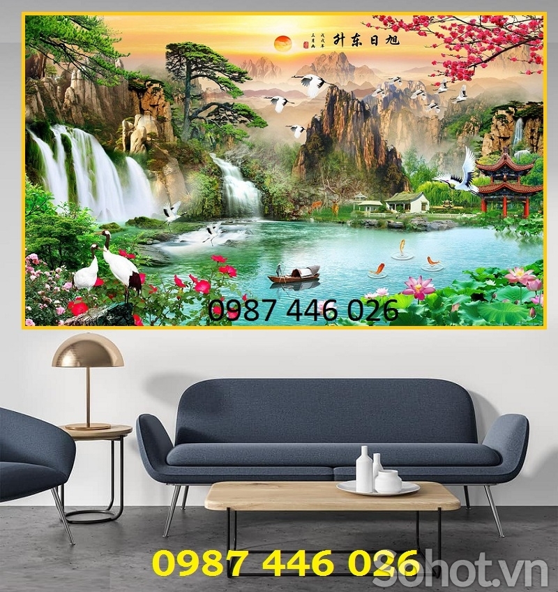 Gạch tranh thác nước, tranh ốp tường thiên nhiên đẹp HP97333