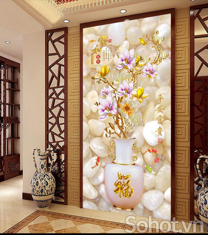 Gạch tranh bình hoa lục bình 3d đẹp HP9833