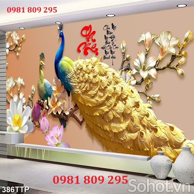 Tranh 3d , gạch tranh chim công , tranh gạch
