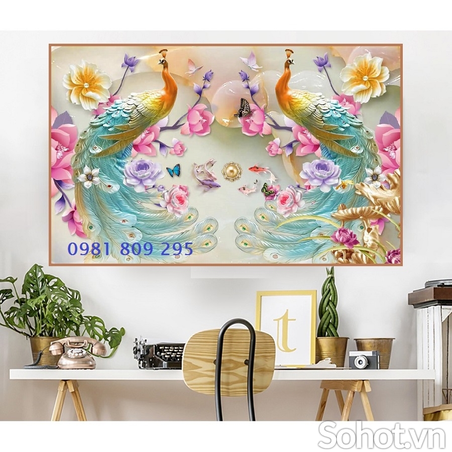 Gạch men con công , tranh gạch , gạch 3d  JP5697