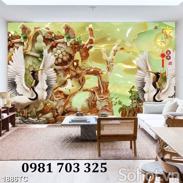 Tranh gạch tùng hạc đẹp