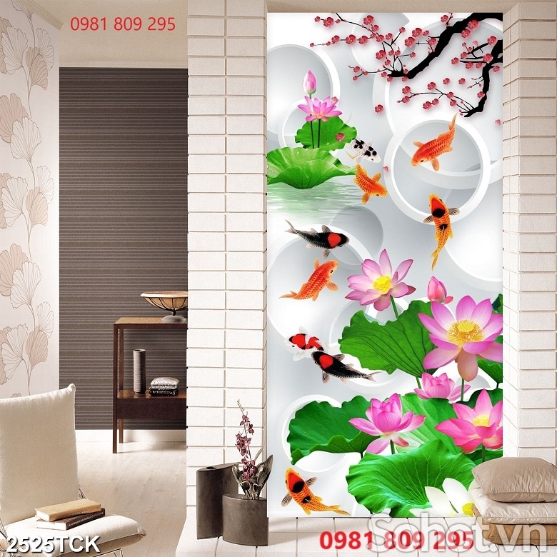 Tranh gạch , gạch cao cấp khổ dọc hoa sen