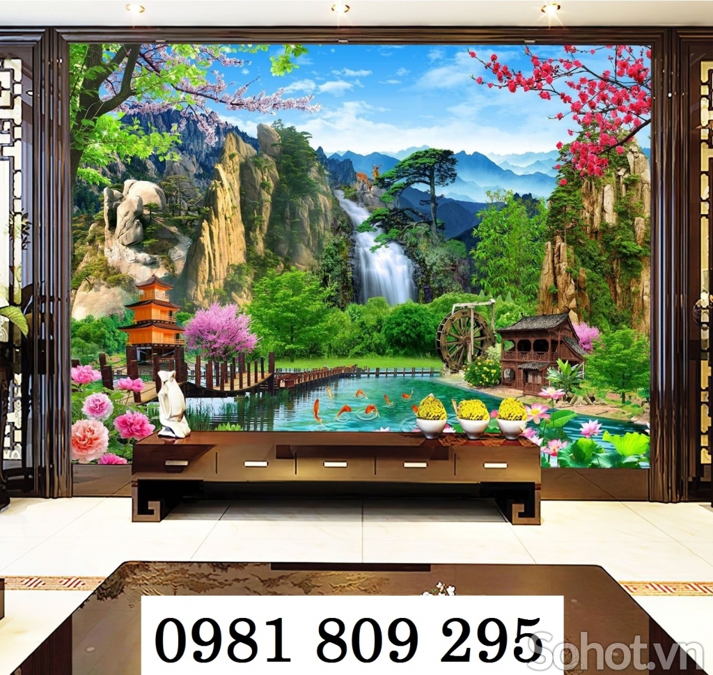 Gạch ốp tường tranh gạch thác nước chim hạc