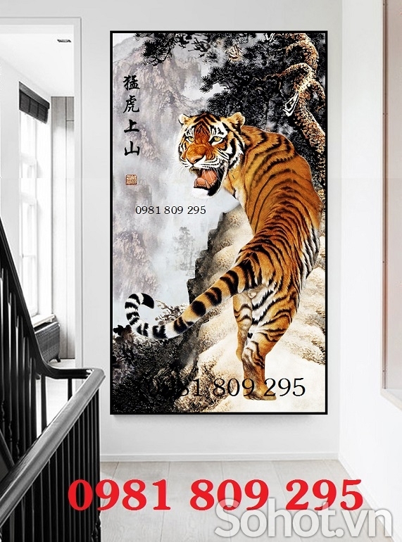 Gạch tranh 3d con hổ trang trí khổ đứng HG9