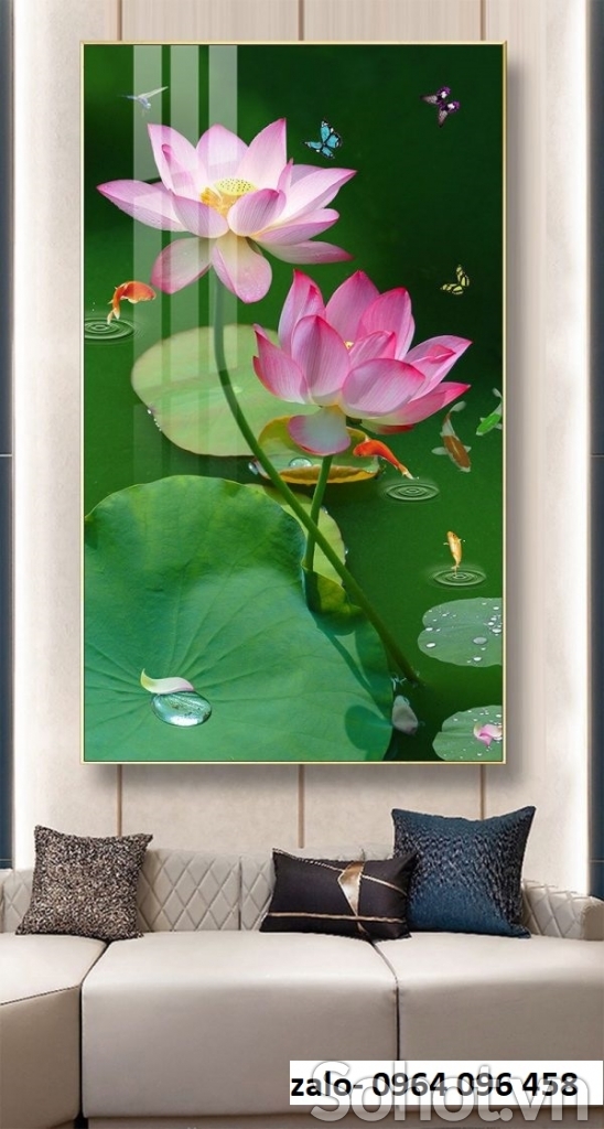 Tranh gạch 3d ốp tường tranh hoa sen - SKJM9