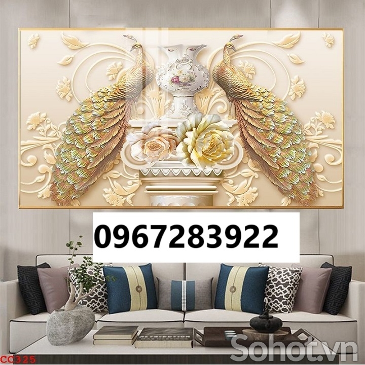 Gạch tranh đẹp chim công 3D