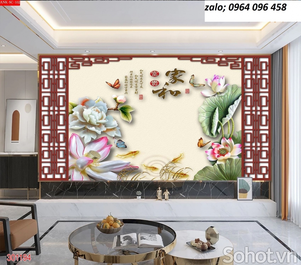 Tranh gạch 3d mẫu hoa sen - LFD3