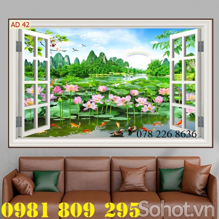 Gạch 3d hoa sen , tranh trang trí 3d