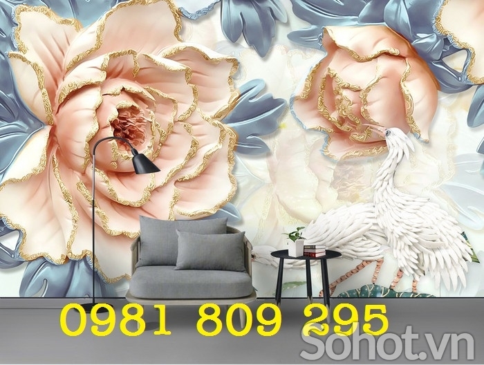 Tranh gạch hoa mẫu đơn 3d