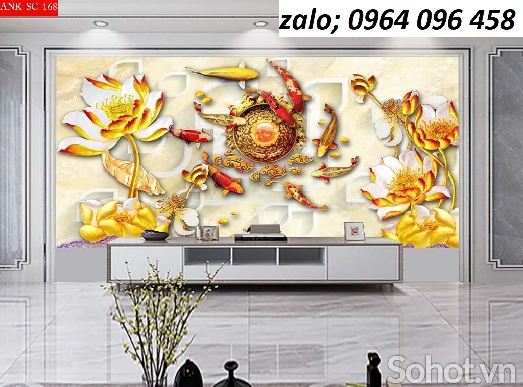 Tranh cá chép 3d - tranh gạch 3d cá chép - 777XK
