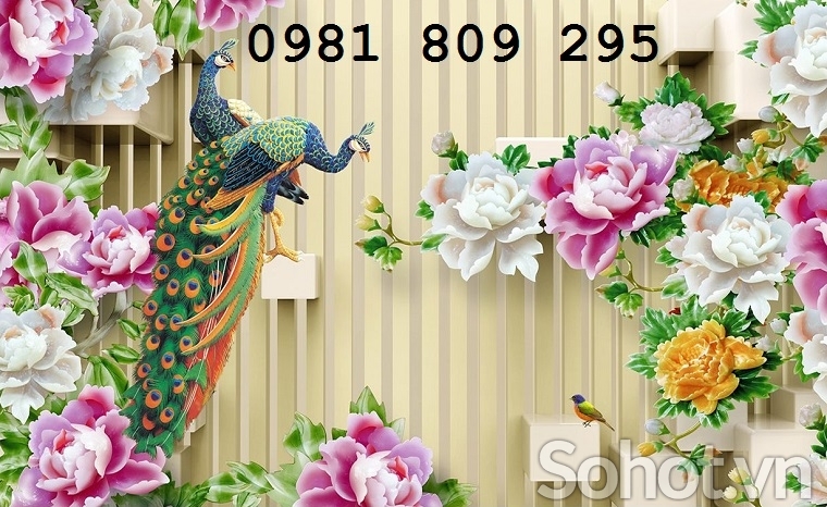 Tranh gạch men 3d chim công phòng khách GF6Y