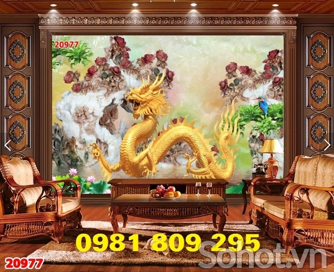 Tranh gạch ốp tường rồng phượng H97